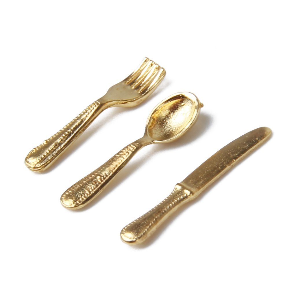 4 piezas de este conjunto de casas de Muñecas Miniatura Cucharas de color oro