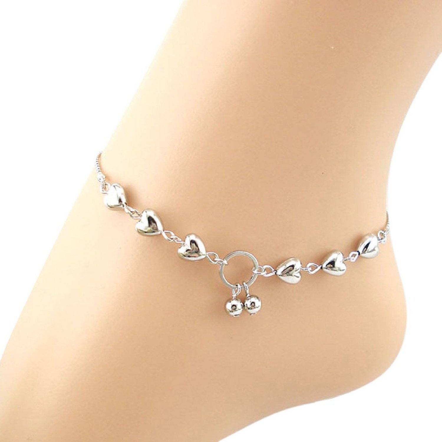 Silver Double Heart Bead Jewelry Chain Anklet Bracelet Ankle Foot 1 X Anklet Bracelet Note Light Shooting And Diffe Displays May Cause The Color Of Item In Picture A Little From Real Thing