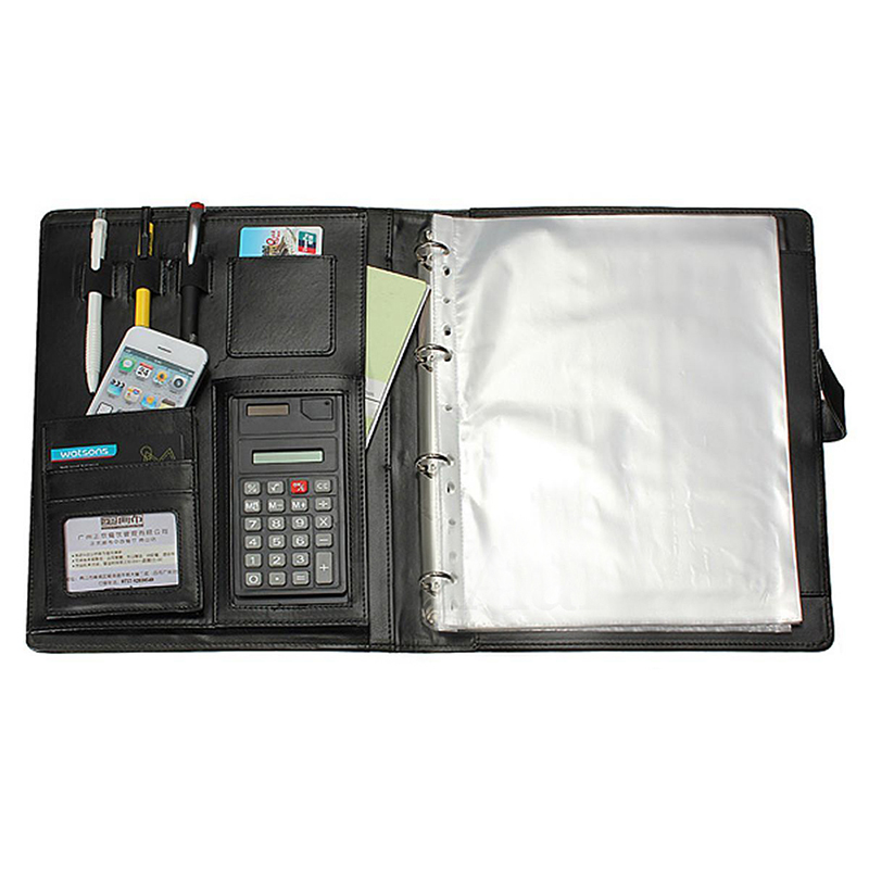 Leder A4 Schreibmappe Aktentasche Konferenzmappe Dokumentenmappe Schwarz K8T5